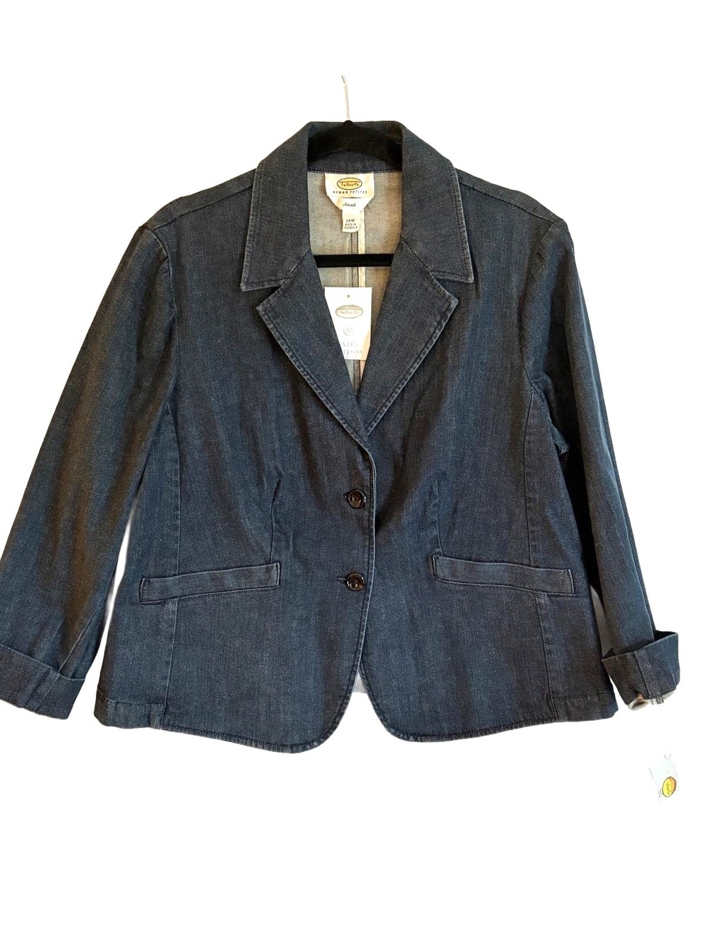 Talbots Woman Petites 14W Stretch Denim Blazer Jacket Dark Wash NWT